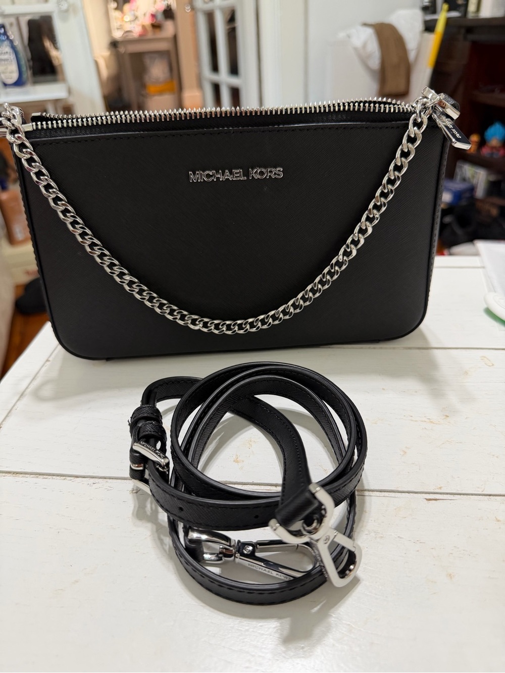 Michael Kors Black Saffiano Leather Jet Set Chain Shoulder Bag